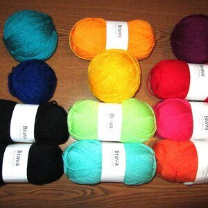 Lot of 12 Full/Partial Skeins BRAVA Sport Weight Acrylic Yarn by Knit Picks B5